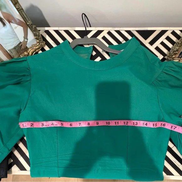 Green Designer Puff Sleeve Top - Picture 9 of 10